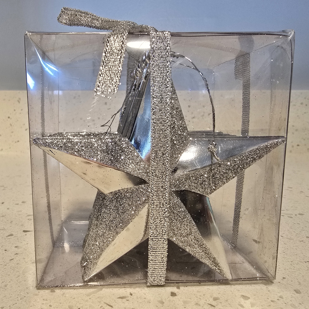 Shining Silver Glitter Star Plastic Ornament